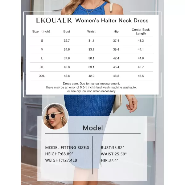 Ekouaer Maternity Dress Rib Knit Side Slit Stretchy Bodycon Pregnancy Dresses Halter Neck Sleeveless Pregnant ClothesSnorkel Blue