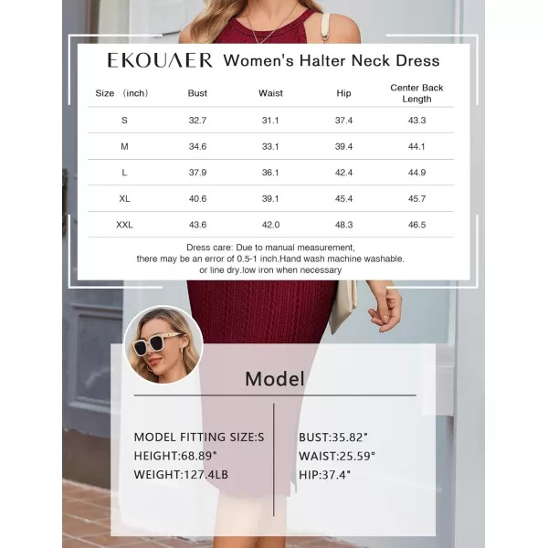 Ekouaer Maternity Dress Rib Knit Side Slit Stretchy Bodycon Pregnancy Dresses Halter Neck Sleeveless Pregnant ClothesWine Red