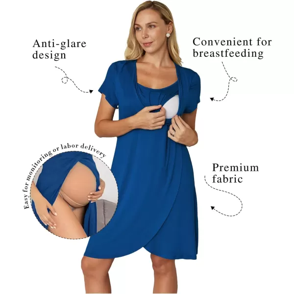 Ekouaer Maternity Nightgown Short Sleeve Nursing Dress Breastfeeding Sleepwear for WomenAblue