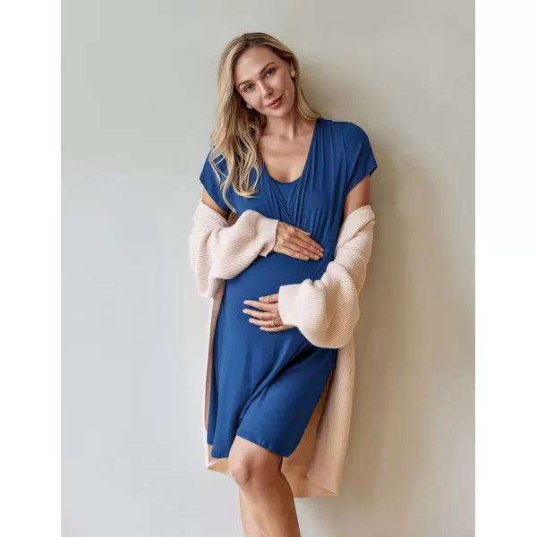 Ekouaer Maternity Nightgown Short Sleeve Nursing Dress Breastfeeding Sleepwear for WomenAblue