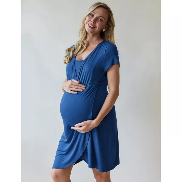 Ekouaer Maternity Nightgown Short Sleeve Nursing Dress Breastfeeding Sleepwear for WomenAblue