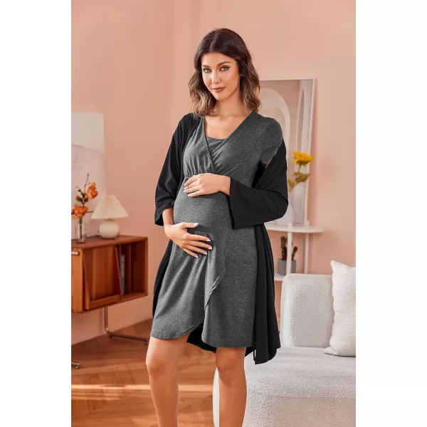 Ekouaer Maternity Nightgown Short Sleeve Nursing Dress Breastfeeding Sleepwear for WomenAgrey