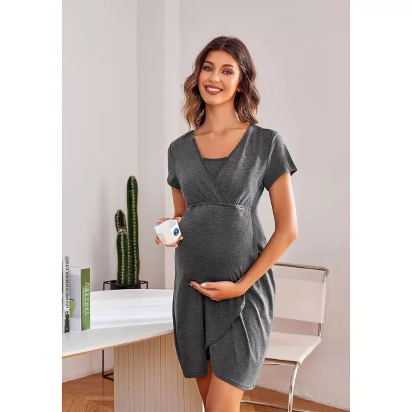 Ekouaer Maternity Nightgown Short Sleeve Nursing Dress Breastfeeding Sleepwear for WomenAgrey