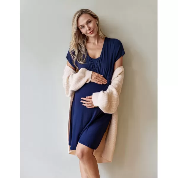 Ekouaer Maternity Nightgown Short Sleeve Nursing Dress Breastfeeding Sleepwear for WomenAnavy Blue