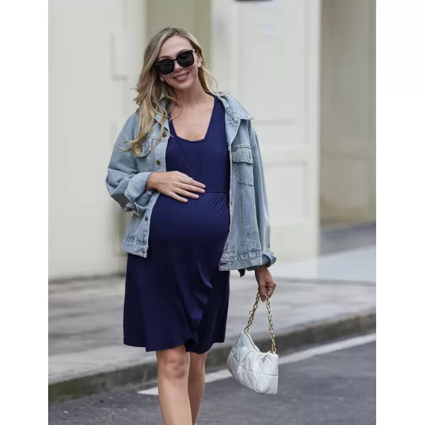 Ekouaer Maternity Nightgown Short Sleeve Nursing Dress Breastfeeding Sleepwear for WomenAnavy Blue