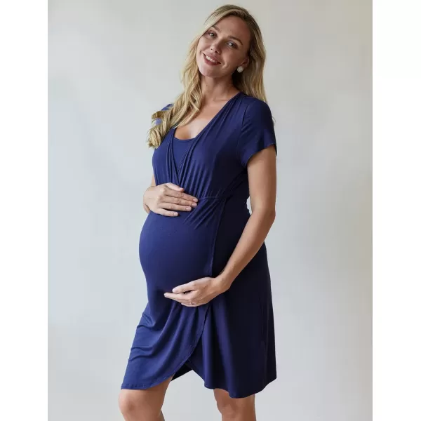Ekouaer Maternity Nightgown Short Sleeve Nursing Dress Breastfeeding Sleepwear for WomenAnavy Blue