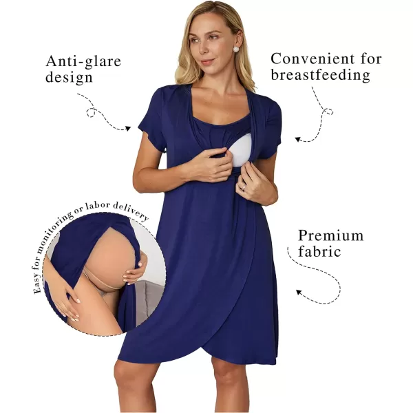 Ekouaer Maternity Nightgown Short Sleeve Nursing Dress Breastfeeding Sleepwear for WomenAnavy Blue
