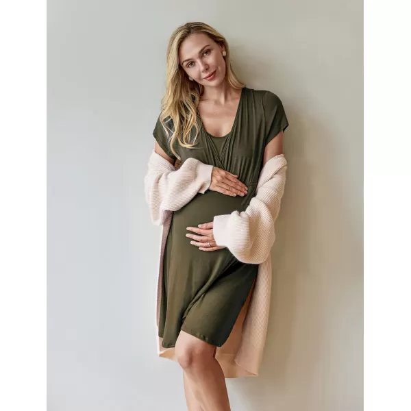 Ekouaer Maternity Nightgown Short Sleeve Nursing Dress Breastfeeding Sleepwear for WomenAolive Green