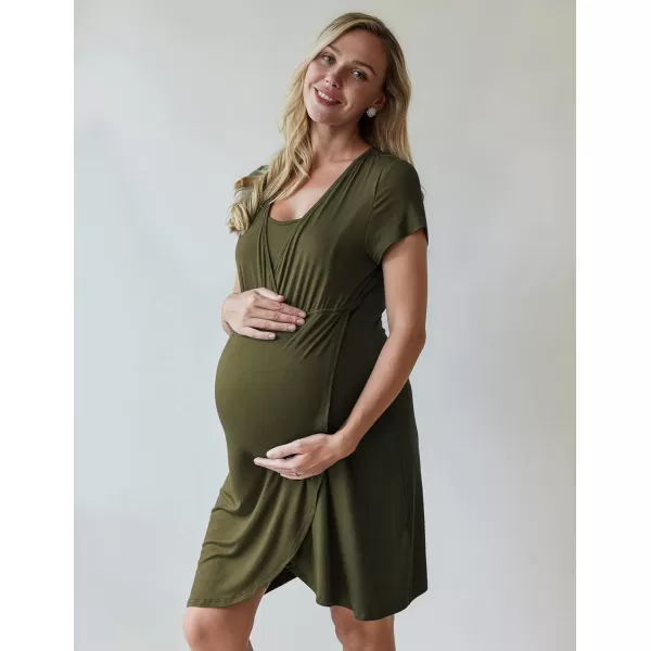 Ekouaer Maternity Nightgown Short Sleeve Nursing Dress Breastfeeding Sleepwear for WomenAolive Green