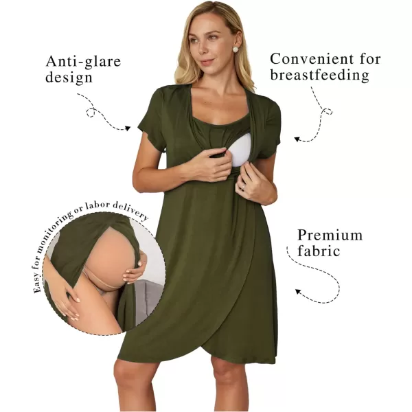Ekouaer Maternity Nightgown Short Sleeve Nursing Dress Breastfeeding Sleepwear for WomenAolive Green