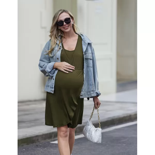 Ekouaer Maternity Nightgown Short Sleeve Nursing Dress Breastfeeding Sleepwear for WomenAolive Green