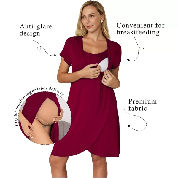 Ekouaer Maternity Nightgown Short Sleeve Nursing Dress Breastfeeding Sleepwear for WomenAwine Red