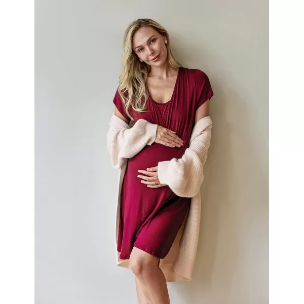 Ekouaer Maternity Nightgown Short Sleeve Nursing Dress Breastfeeding Sleepwear for WomenAwine Red