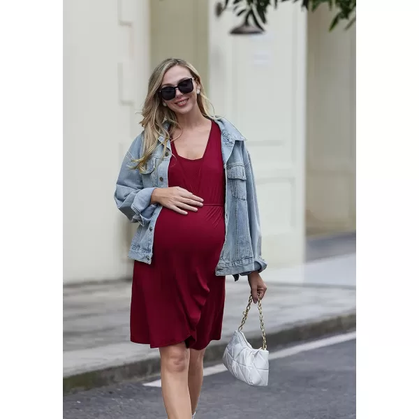 Ekouaer Maternity Nightgown Short Sleeve Nursing Dress Breastfeeding Sleepwear for WomenAwine Red