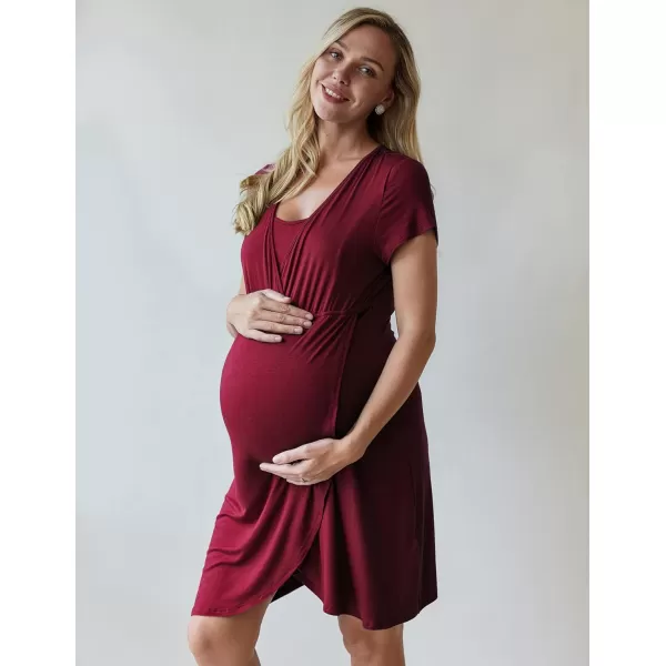 Ekouaer Maternity Nightgown Short Sleeve Nursing Dress Breastfeeding Sleepwear for WomenAwine Red