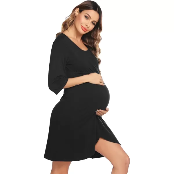 Ekouaer Maternity Nightgown Short Sleeve Nursing Dress Breastfeeding Sleepwear for WomenBlack