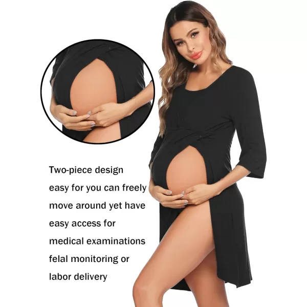 Ekouaer Maternity Nightgown Short Sleeve Nursing Dress Breastfeeding Sleepwear for WomenBlack