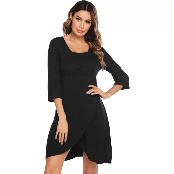 Ekouaer Maternity Nightgown Short Sleeve Nursing Dress Breastfeeding Sleepwear for WomenBlack