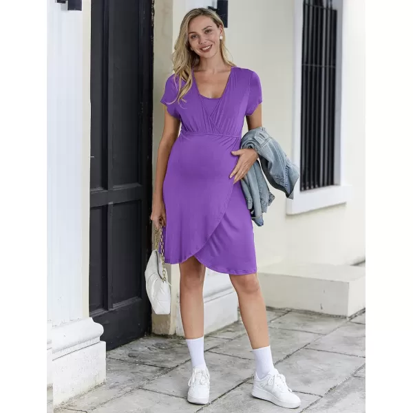 Ekouaer Maternity Nightgown Short Sleeve Nursing Dress Breastfeeding Sleepwear for WomenBp