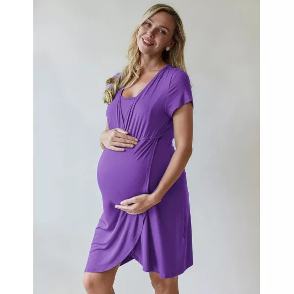 Ekouaer Maternity Nightgown Short Sleeve Nursing Dress Breastfeeding Sleepwear for WomenBp