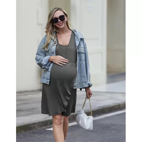 Ekouaer Maternity Nightgown Short Sleeve Nursing Dress Breastfeeding Sleepwear for WomenEcharcoal Grey