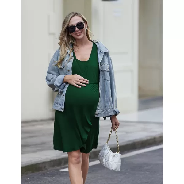 Ekouaer Maternity Nightgown Short Sleeve Nursing Dress Breastfeeding Sleepwear for WomenEdark Green