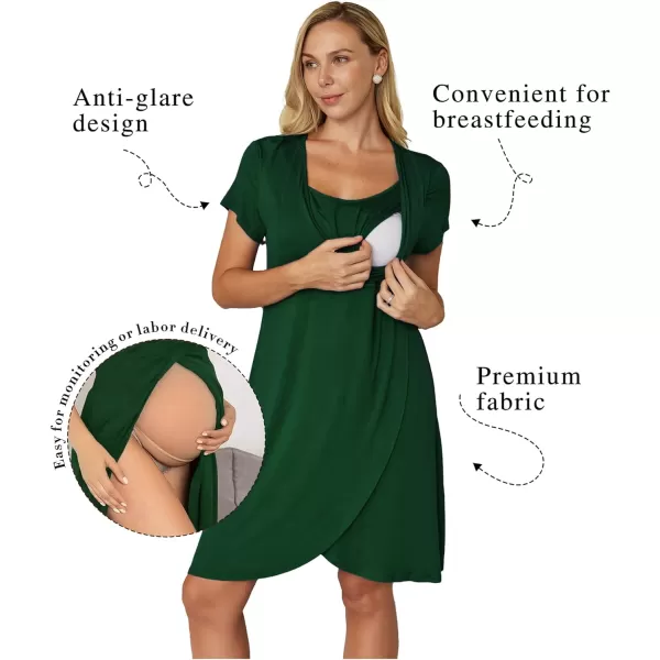 Ekouaer Maternity Nightgown Short Sleeve Nursing Dress Breastfeeding Sleepwear for WomenEdark Green
