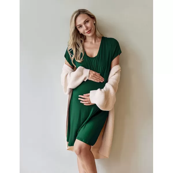 Ekouaer Maternity Nightgown Short Sleeve Nursing Dress Breastfeeding Sleepwear for WomenEdark Green