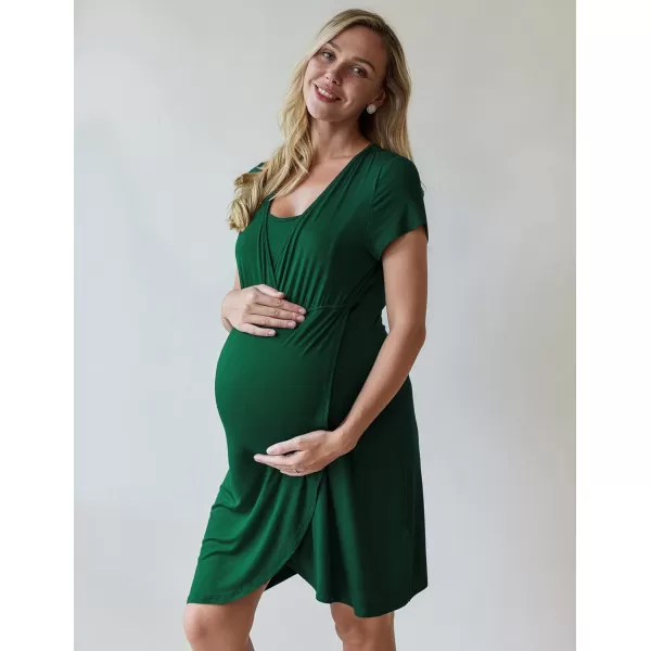 Ekouaer Maternity Nightgown Short Sleeve Nursing Dress Breastfeeding Sleepwear for WomenEdark Green