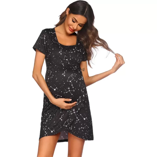 Ekouaer Maternity Nightgown Short Sleeve Nursing Dress Breastfeeding Sleepwear for WomenPat5