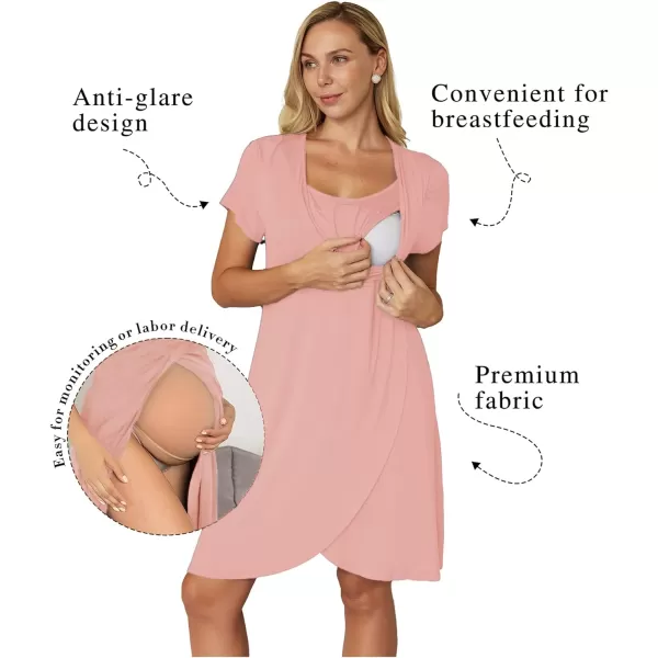 Ekouaer Maternity Nightgown Short Sleeve Nursing Dress Breastfeeding Sleepwear for WomenStyle1pink