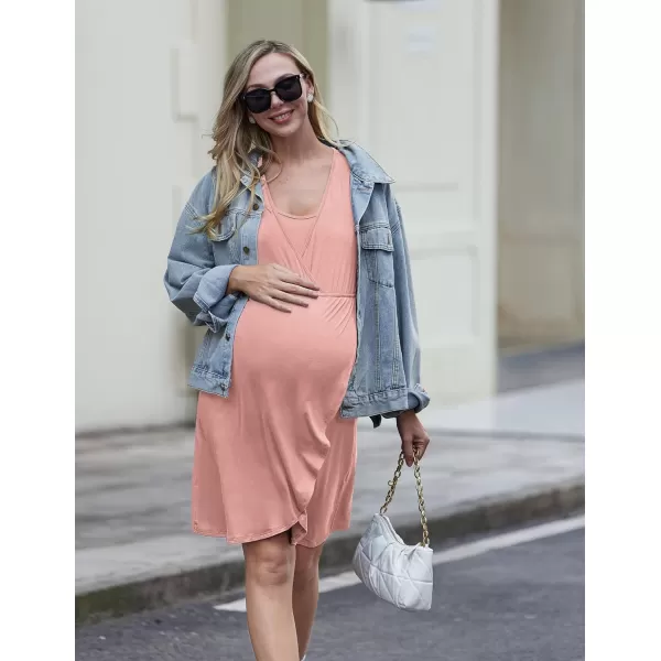 Ekouaer Maternity Nightgown Short Sleeve Nursing Dress Breastfeeding Sleepwear for WomenStyle1pink