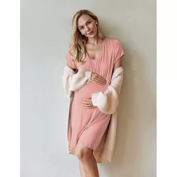 Ekouaer Maternity Nightgown Short Sleeve Nursing Dress Breastfeeding Sleepwear for WomenStyle1pink