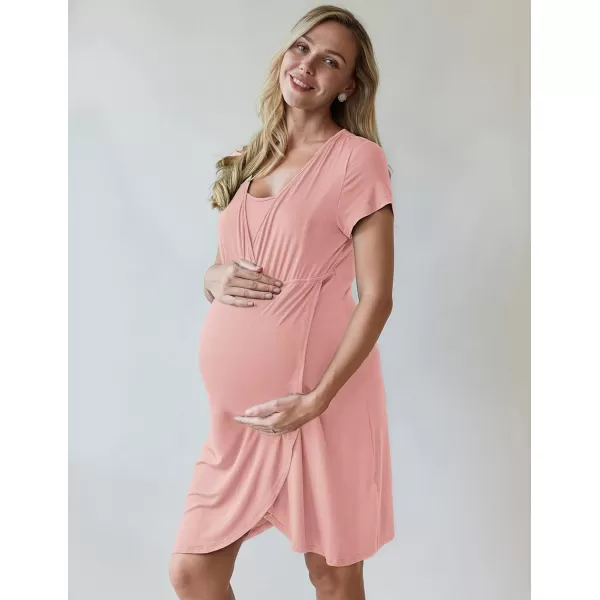 Ekouaer Maternity Nightgown Short Sleeve Nursing Dress Breastfeeding Sleepwear for WomenStyle1pink