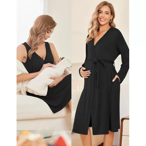 Ekouaer Maternity Nursing Gown and Robe Set Labor Delivery Nursing Nightgown Pregnancy Clothes SXXLBlack