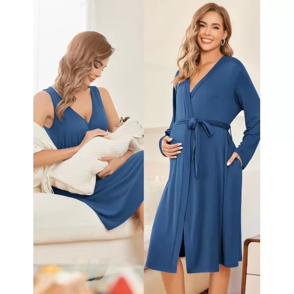 Ekouaer Maternity Nursing Gown and Robe Set Labor Delivery Nursing Nightgown Pregnancy Clothes SXXLBlue