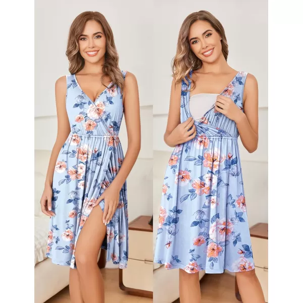 Ekouaer Maternity Nursing Gown and Robe Set Labor Delivery Nursing Nightgown Pregnancy Clothes SXXLLight Blueamppink Flower