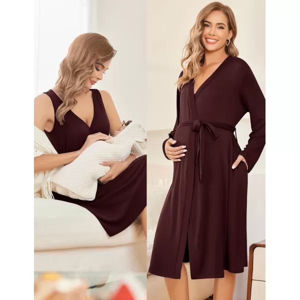 Ekouaer Maternity Nursing Gown and Robe Set Labor Delivery Nursing Nightgown Pregnancy Clothes SXXLMaroon