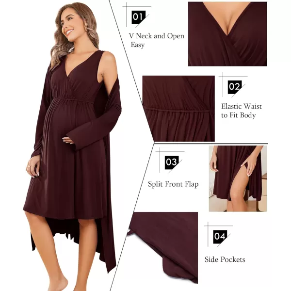 Ekouaer Maternity Nursing Gown and Robe Set Labor Delivery Nursing Nightgown Pregnancy Clothes SXXLMaroon