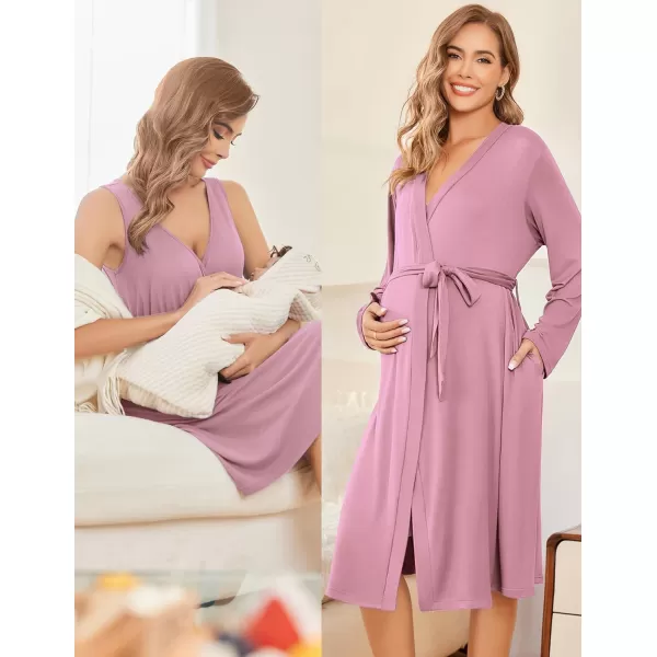 Ekouaer Maternity Nursing Gown and Robe Set Labor Delivery Nursing Nightgown Pregnancy Clothes SXXLMauve