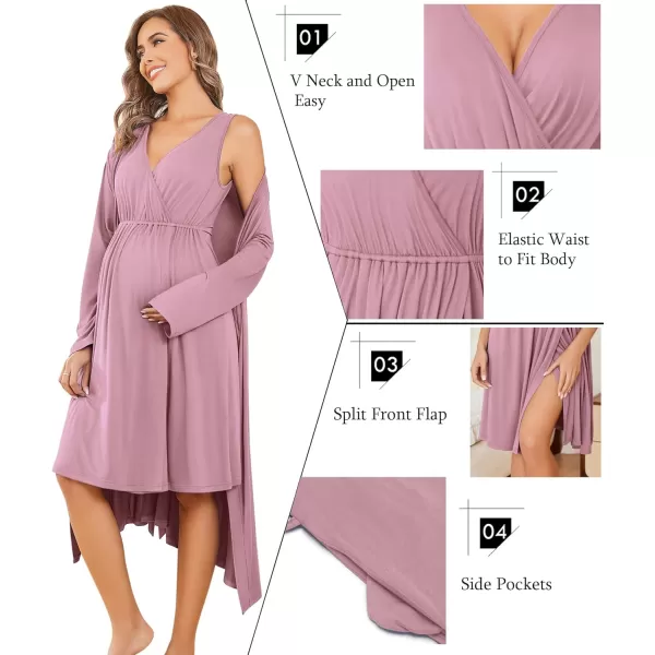 Ekouaer Maternity Nursing Gown and Robe Set Labor Delivery Nursing Nightgown Pregnancy Clothes SXXLMauve