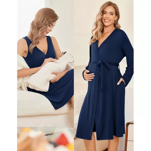 Ekouaer Maternity Nursing Gown and Robe Set Labor Delivery Nursing Nightgown Pregnancy Clothes SXXLNavy Blue