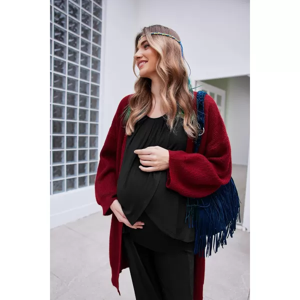Ekouaer Maternity Nursing Pajama Set Long Sleeve Top amp Pants with Pockets Breastfeeding Sleepwear Double Layer PregnancyBlack