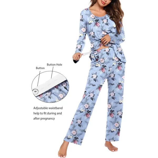 Ekouaer Maternity Nursing Pajama Set Long Sleeve Top amp Pants with Pockets Breastfeeding Sleepwear Double Layer PregnancyFloral Blue