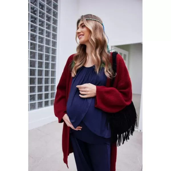 Ekouaer Maternity Nursing Pajama Set Long Sleeve Top amp Pants with Pockets Breastfeeding Sleepwear Double Layer PregnancyNavy Blue