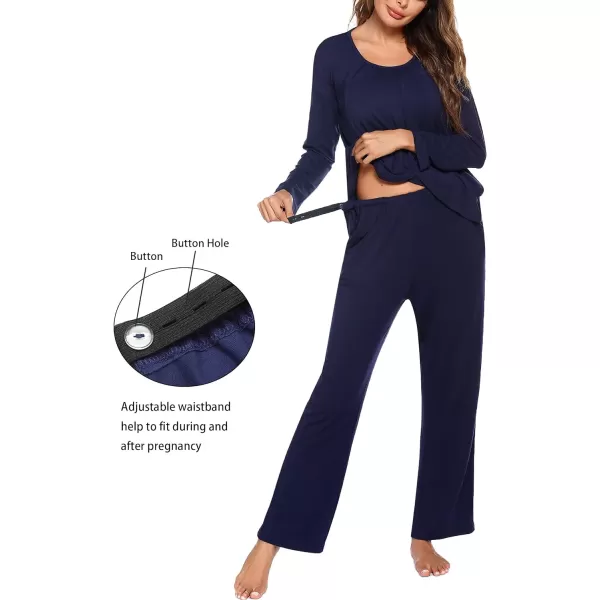 Ekouaer Maternity Nursing Pajama Set Long Sleeve Top amp Pants with Pockets Breastfeeding Sleepwear Double Layer PregnancyNavy Blue