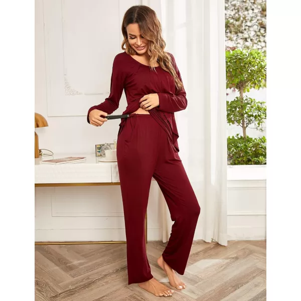 Ekouaer Maternity Nursing Pajama Set Long Sleeve Top amp Pants with Pockets Breastfeeding Sleepwear Double Layer PregnancyWine Red