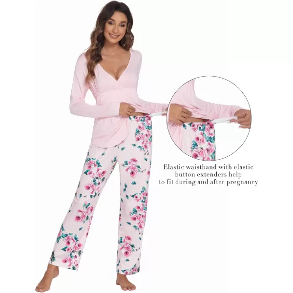 Ekouaer Maternity Nursing Pajama Set Long Sleeve V Neck Top amp Printed Pants Breastfeeding Sleepwear Set SXXLAfloral Pink