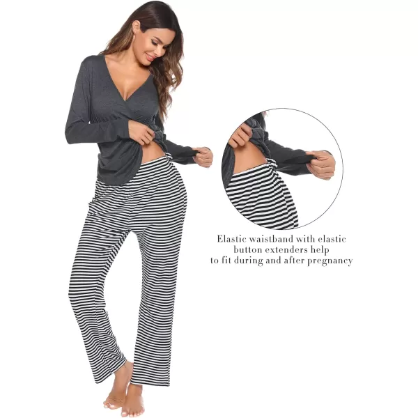 Ekouaer Maternity Nursing Pajama Set Long Sleeve V Neck Top amp Printed Pants Breastfeeding Sleepwear Set SXXLDark Grey