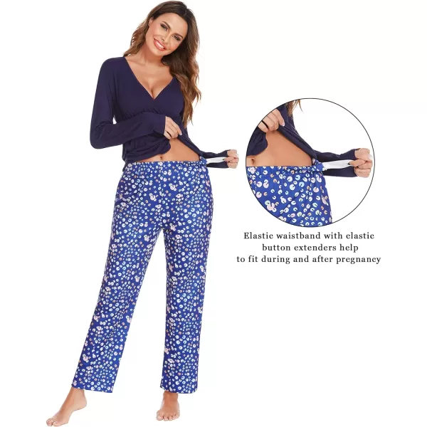 Ekouaer Maternity Nursing Pajama Set Long Sleeve V Neck Top amp Printed Pants Breastfeeding Sleepwear Set SXXLFloral Blue